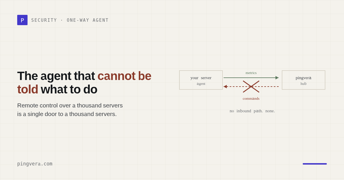 An agent that only sends data outward and accepts no instructions