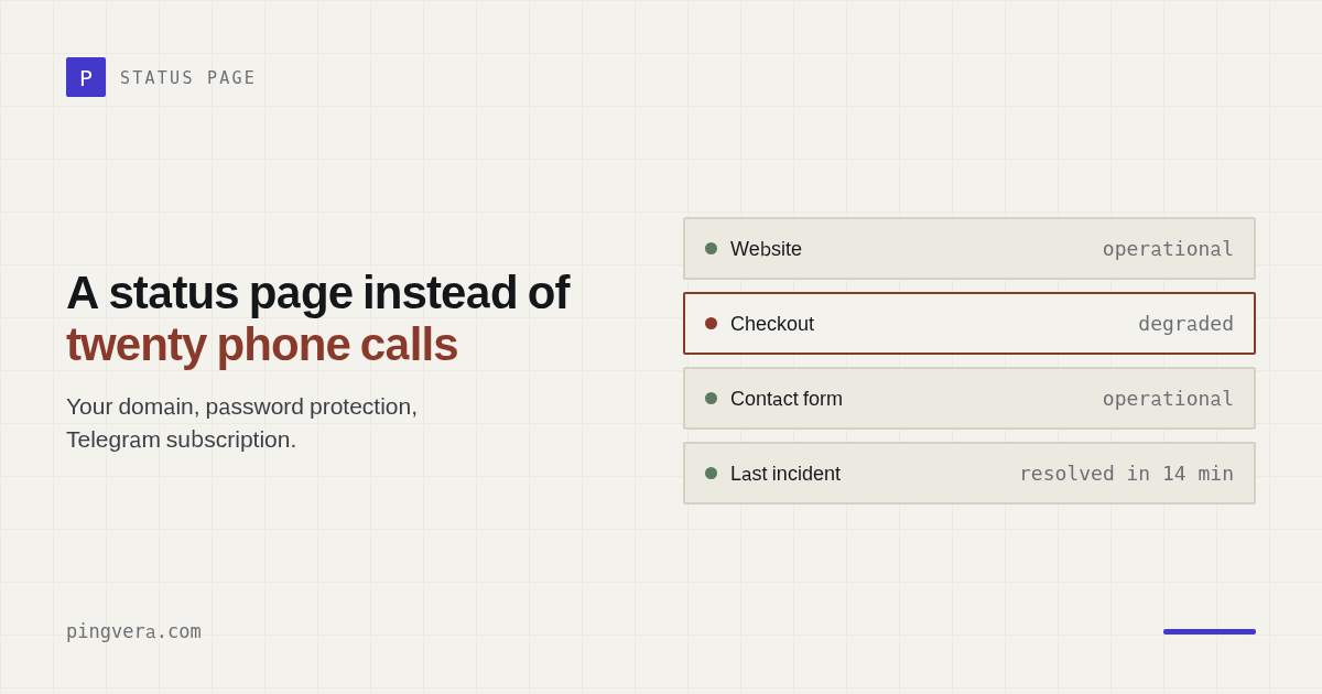 A Status Page for Clients: Your Own Domain, Password Protection, and Telegram Subscription