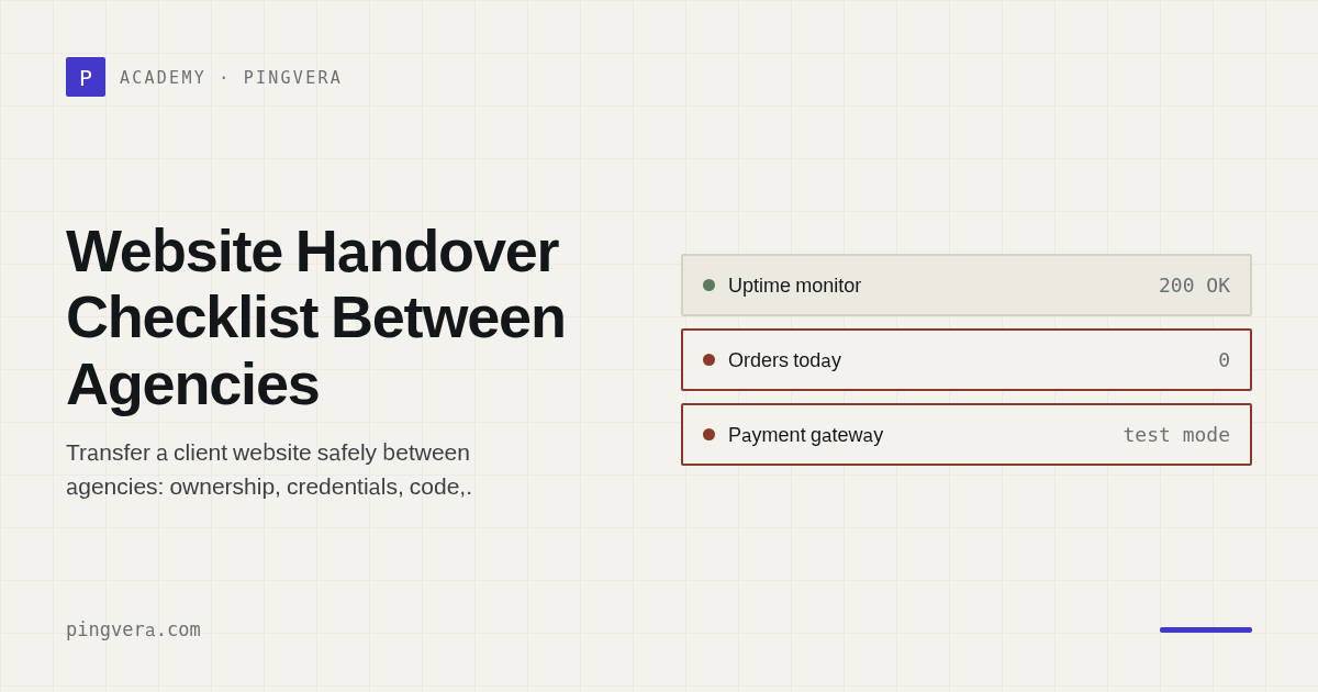 Website Handover Checklist Between Agencies