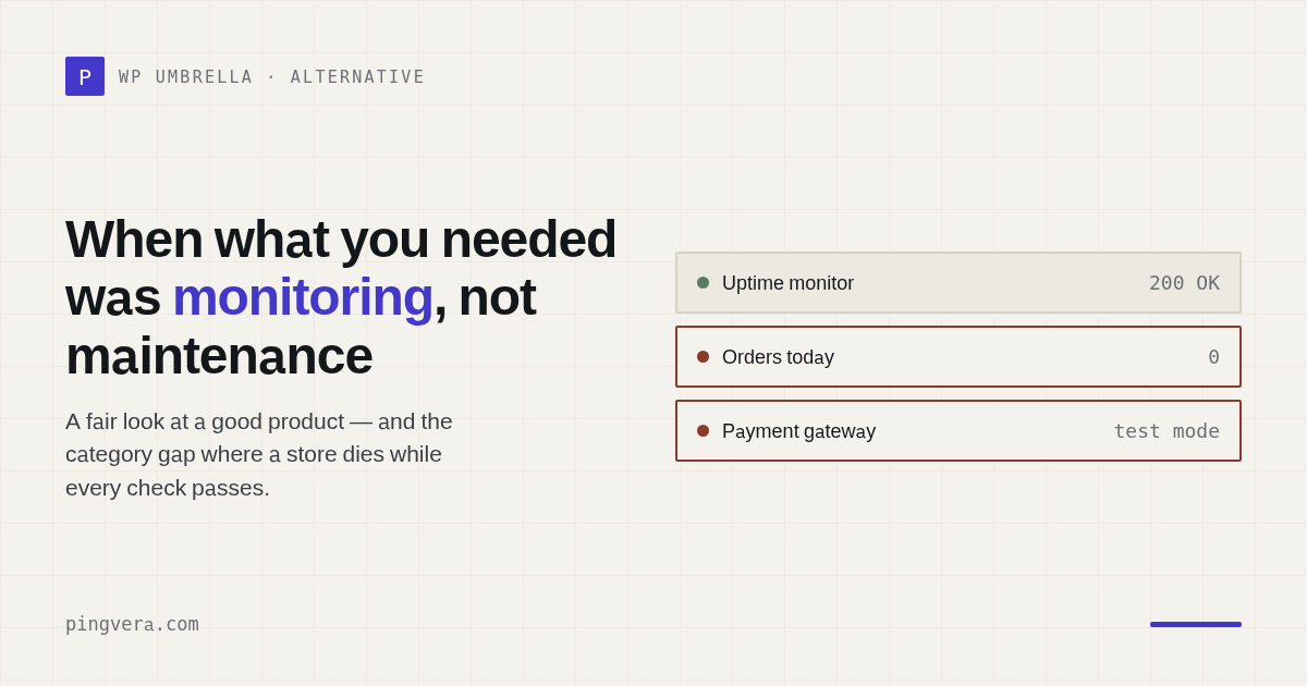 Maintenance checks all pass while the store stops selling